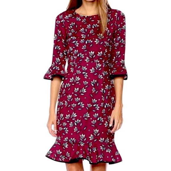 Nanette Lepore Dresses & Skirts - Nanette Lepore Dress Ponte Knit Flare Hem Midi Burgundy Floral Women's Size 8